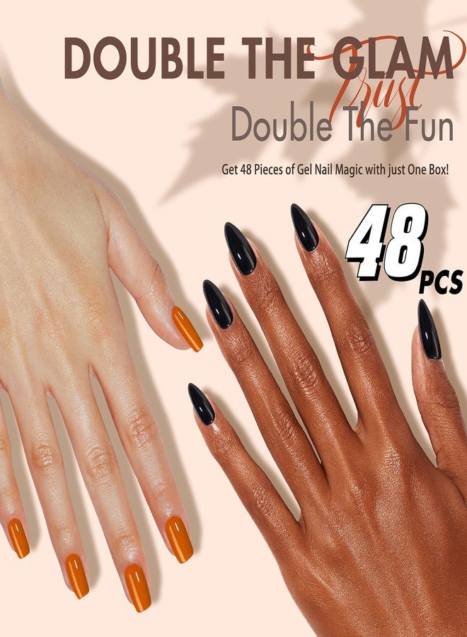 KXAMELIE Burgundy Red Press on Nails Almond Shaped 48Pcs Neutral Thick Fake Nails for Women, Medium Almond Nails Press on Reusable Acrylic Nails Glue on Medium Length Stiletto False Nails Gel Artificial Nails - Image 5